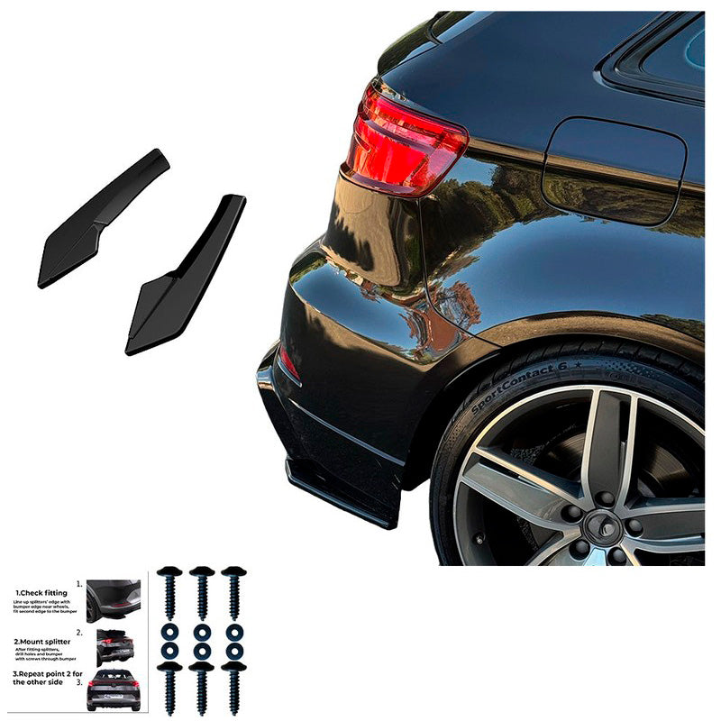 Oneway Heckschürzenansätze (Seitenteile) passend für Audi S3 Sportback 8V Facelift 2016-2020 - Schwarz glänzend (Nur passe...