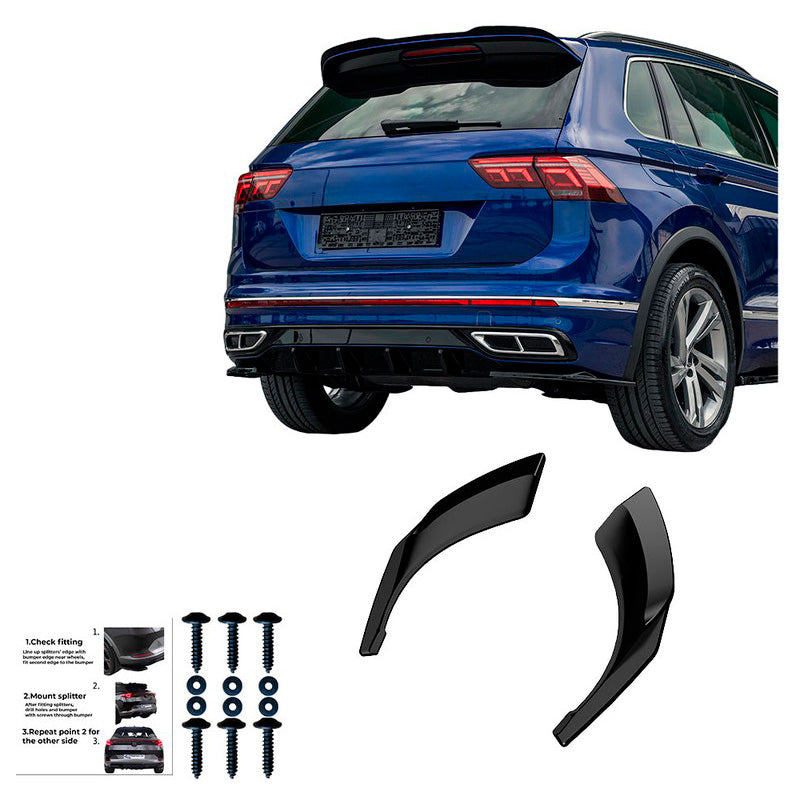 Oneway Heckschürzenansätze (Seitenteile) passend für Volkswagen Tiguan II R-Line Facelift 2020-2024 - Schwarz glänzend