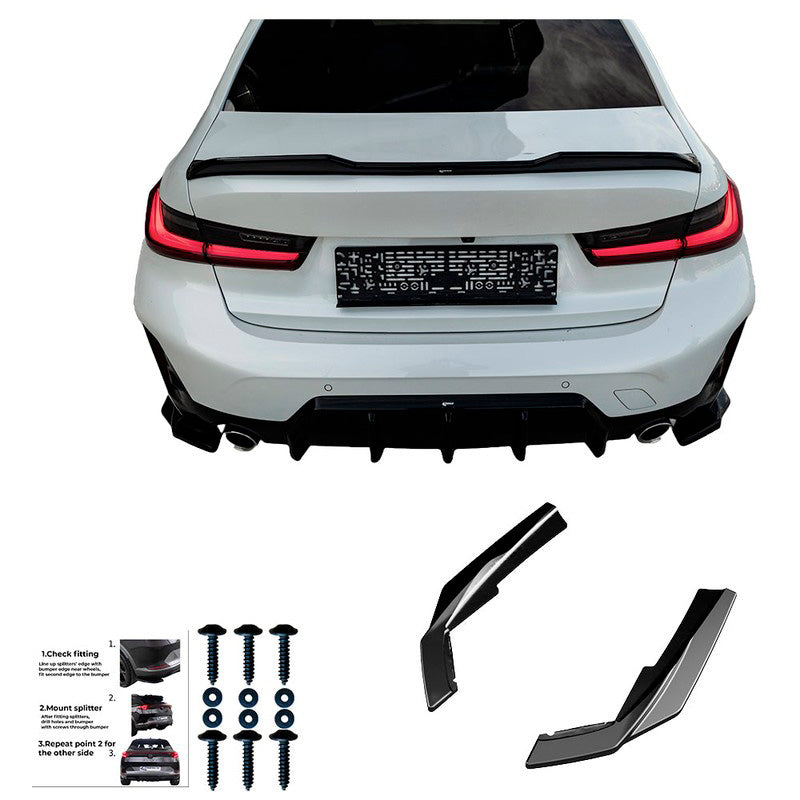 Oneway Heckschürzenansätze (Seitenteile) passend für BMW 3er G20/G21 M-Pack Facelift 2022- - Schwarz glänzend