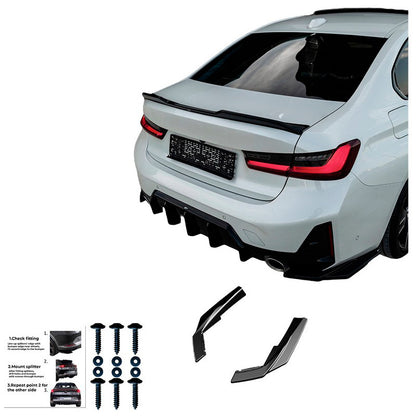 Oneway Heckschürzenansätze (Seitenteile) passend für BMW 3er G20/G21 M-Pack Facelift 2022- - Schwarz glänzend