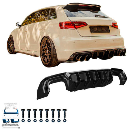 Oneway Heckdiffusor passend für Audi S3 Sportback 8V 2013-2016 - Schwarz glänzend