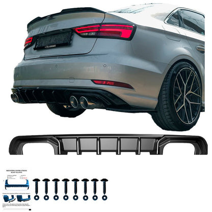 Oneway Heckdiffusor passend für Audi A3 (8V) Limousine Facelift 2016-2020 (Doppelrohr links/rechts) - Schwarz glänzend