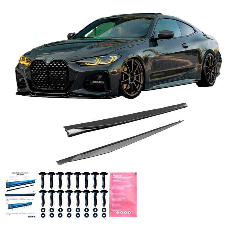 Oneway Satz Seitenschweller passend für BMW 4er G22/G23 Coupe/Cabrio M-Pack/M440i 2020-2024 & Facelift 2024- - Schwarz glä...