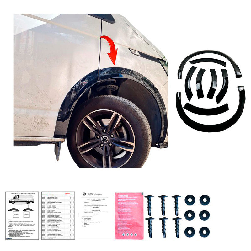 Oneway Satz Radlaufleisten passend für Volkswagen Transporter T6.1 2020-2022 (Kurzer Radstand) - Schwarz glänzend