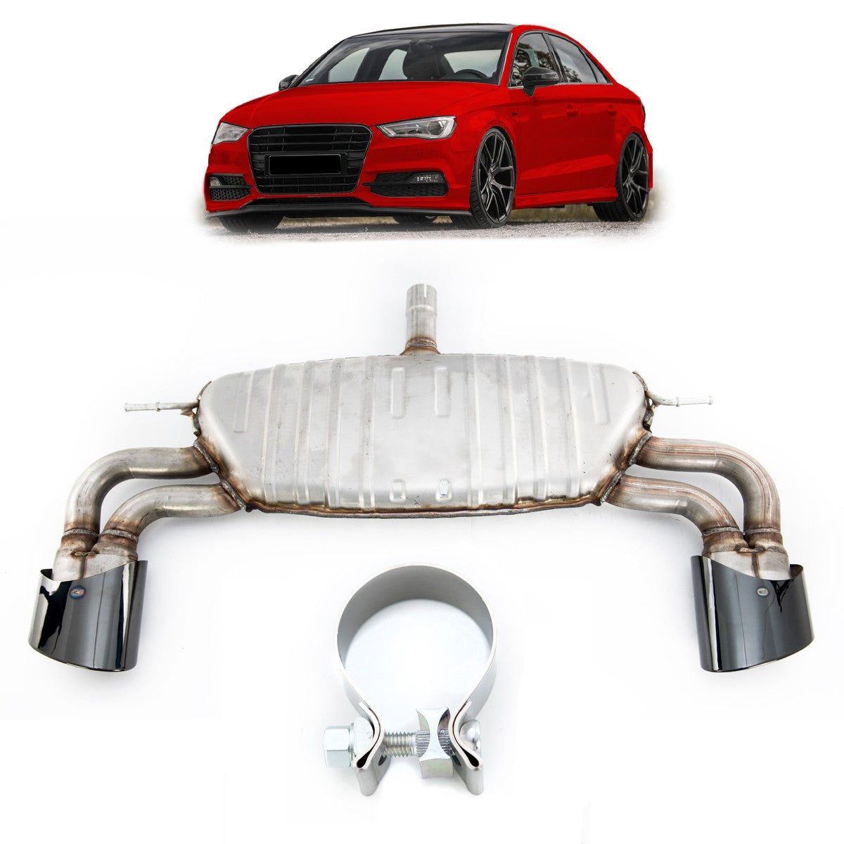 Abgasanlage Schalldämpfer Schwarz passend für Audi A3 8V Sportback 2017-2019