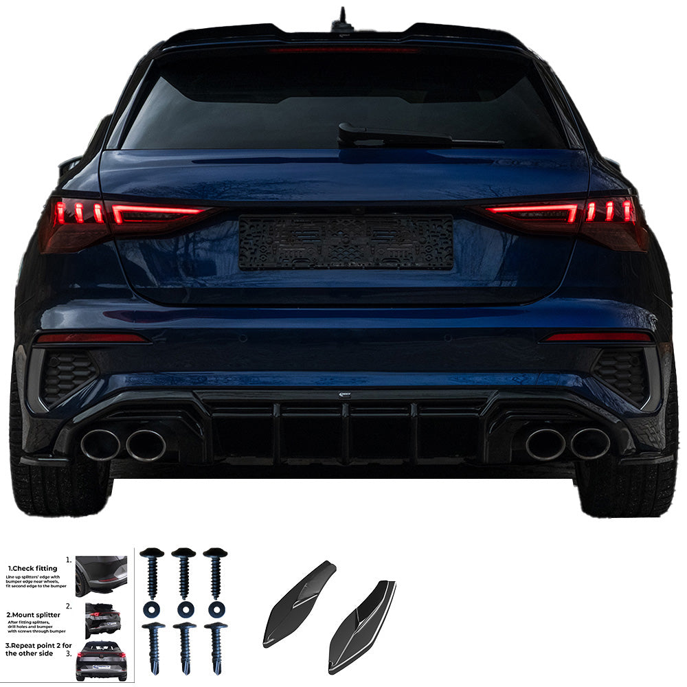 RS11.057 - Heckseitensplitter passend für Audi S3 / A3 S-Line 8Y (Sportback) 2020-2024 Hochglanz Schwarz