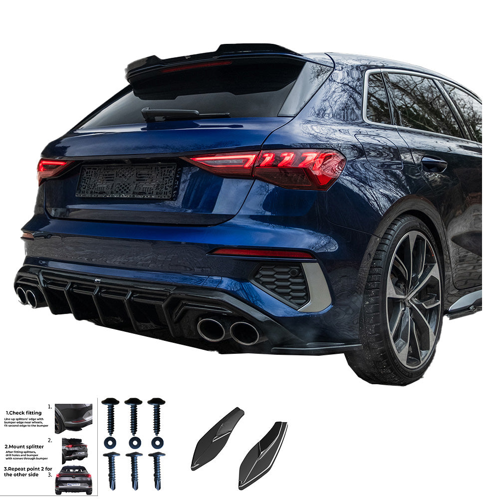 RS11.057 - Heckseitensplitter passend für Audi S3 / A3 S-Line 8Y (Sportback) 2020-2024 Hochglanz Schwarz
