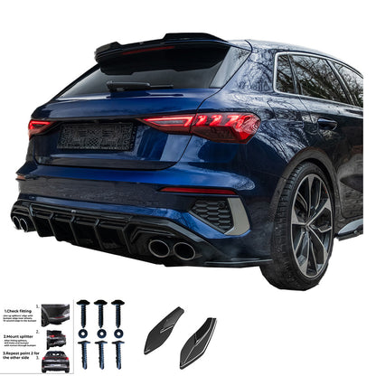 RS11.057 - Heckseitensplitter passend für Audi S3 / A3 S-Line 8Y (Sportback) 2020-2024 Hochglanz Schwarz