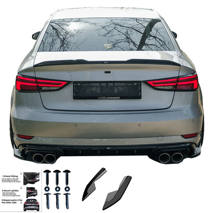 Heckseitensplitter passend für Audi A3 8V Facelift Limousine 2016-2020 Heckseitensplitter Hochglanz Schwarz