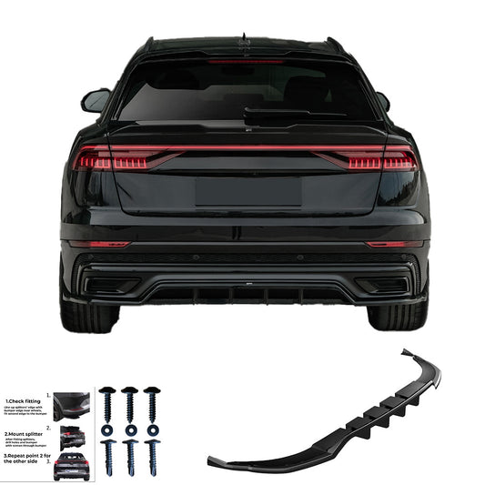 Heckmittel-Splitter passend für Audi Q8 S-Line Mk1 2018-2023 Hochglanz Schwarz