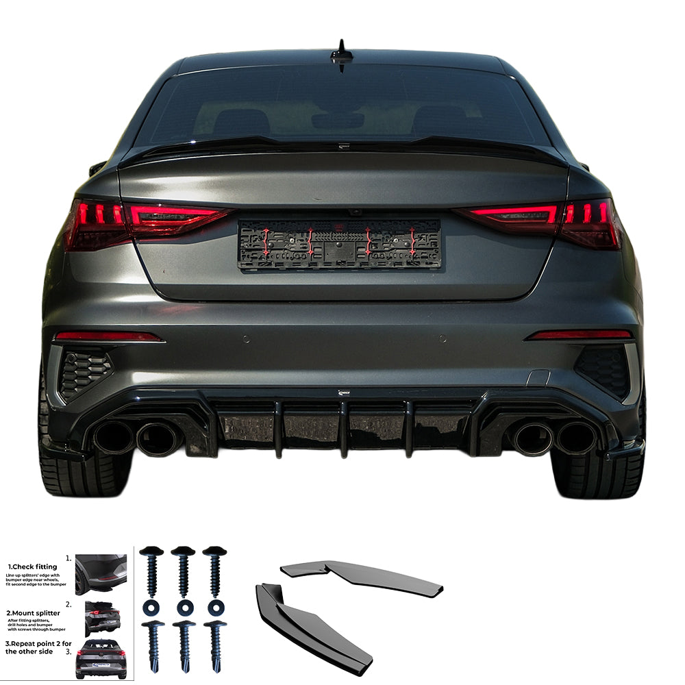 Heckseitensplitter passend für Audi S3/A3 S-Line 8Y (Limousine) 2020-2024 Hochglanz Schwarz
