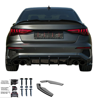 Heckseitensplitter passend für Audi S3/A3 S-Line 8Y (Limousine) 2020-2024 Hochglanz Schwarz
