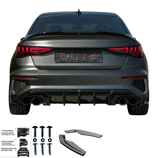 Heckseitensplitter passend für Audi S3/A3 S-Line 8Y (Limousine) 2020-2024 Hochglanz Schwarz