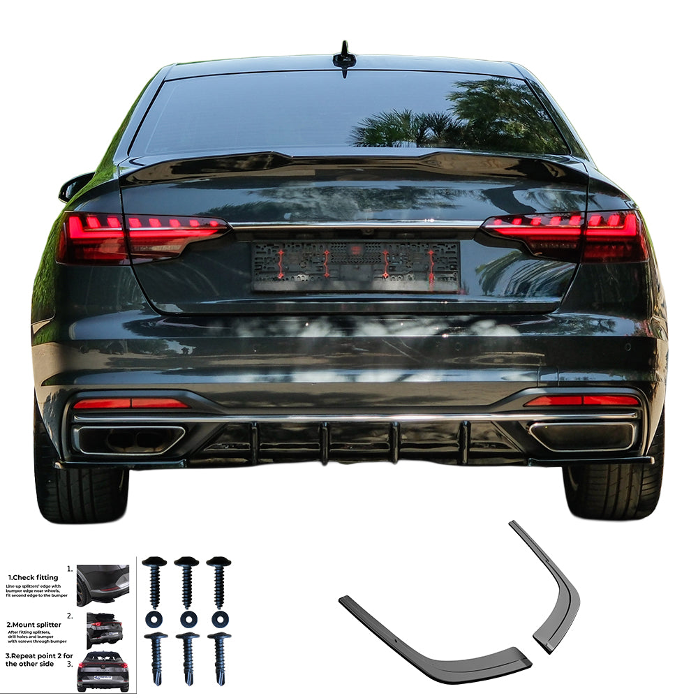 RS11.059 - Heckseitensplitter passend für Audi A4 B9 Facelift 2019-2024 Hochglanz Schwarz