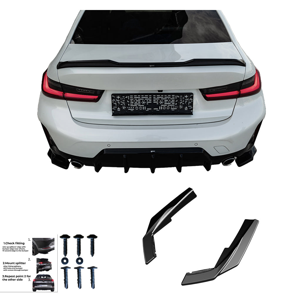 Heckseitige Diffusor Splitter passend für BMW 3er M-Pack G20/G21 Facelift 2022+ Hochglanz Schwarz