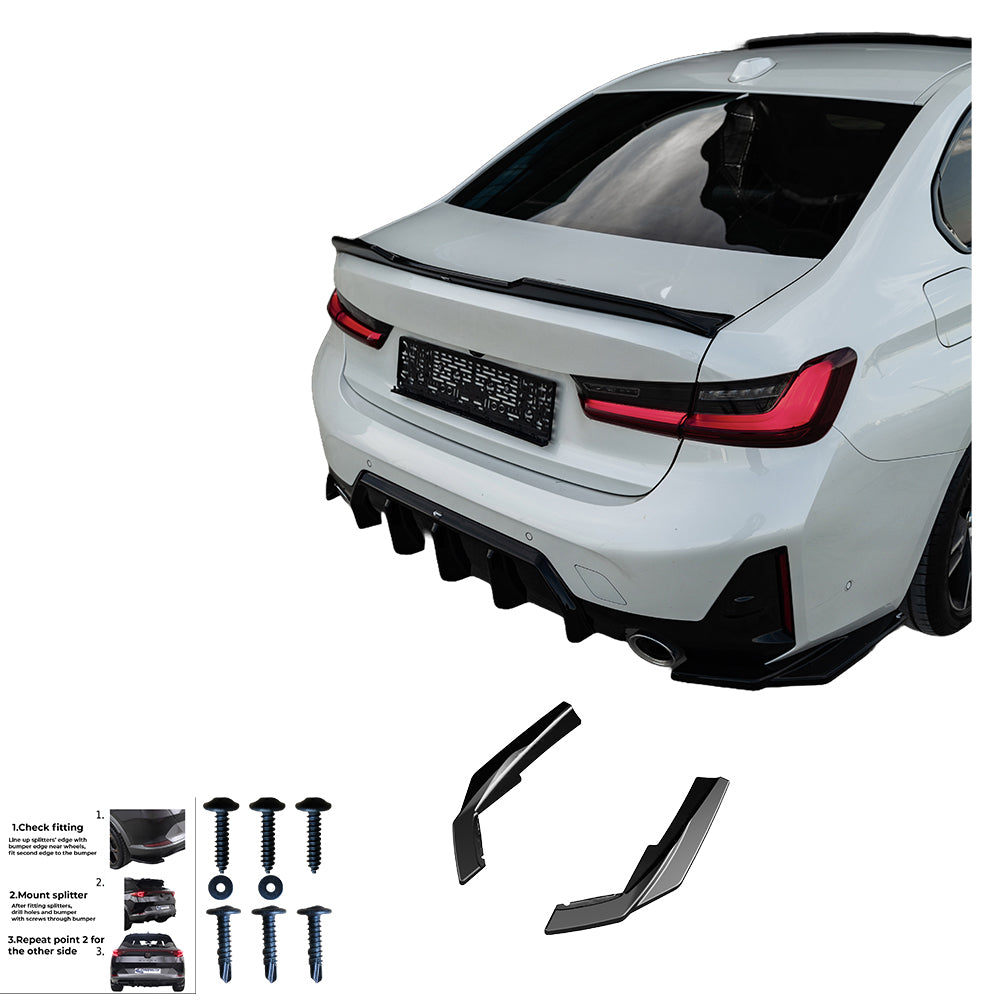 Heckseitige Diffusor Splitter passend für BMW 3er M-Pack G20/G21 Facelift 2022+ Hochglanz Schwarz