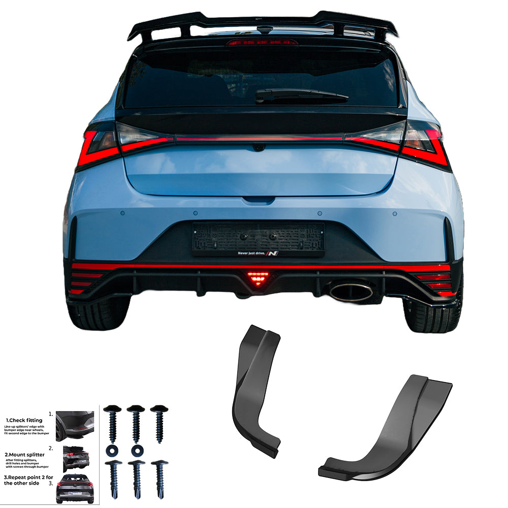 Heckseitensplitter Diffusoren passend für Hyundai I20 N Mk3 2020+ Hochglanz Schwarz