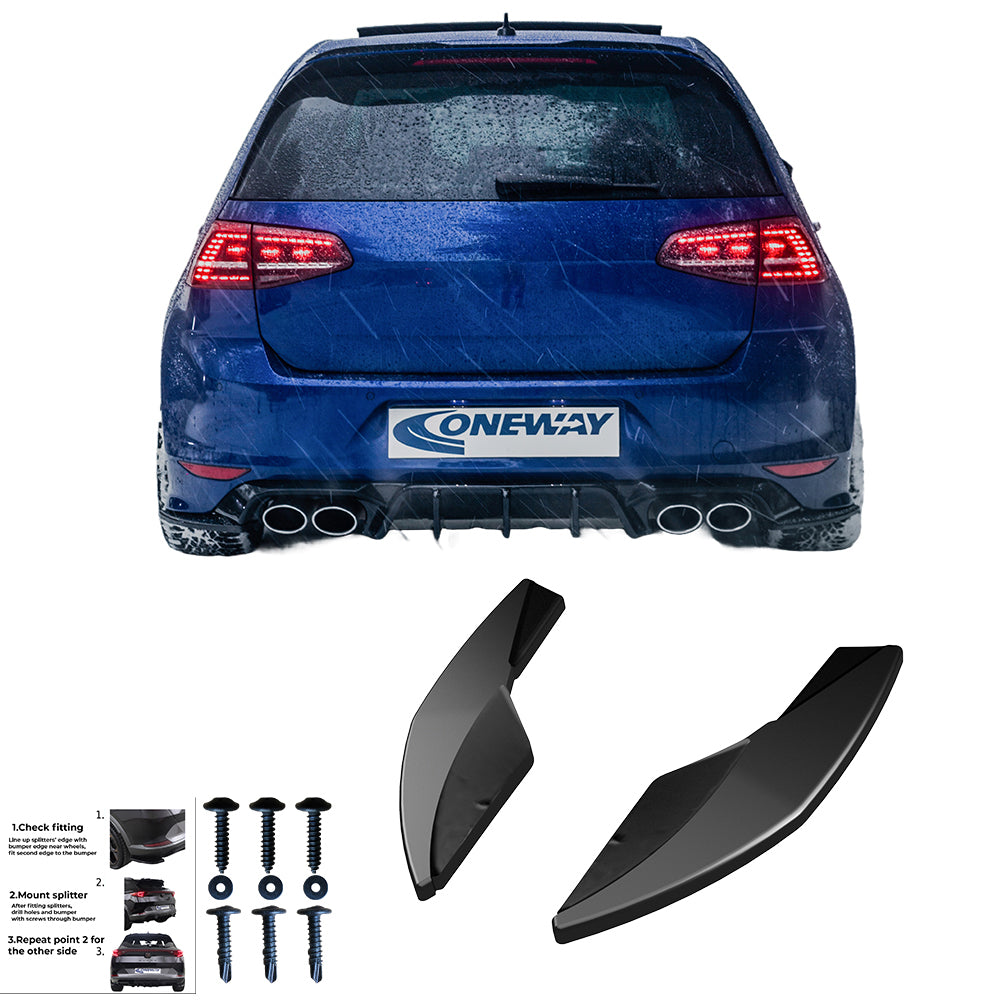 Heckseitendiffusor Splitter passend für VW Golf MK 7 R 2013-2016 Version 3 Hochglanz Schwarz