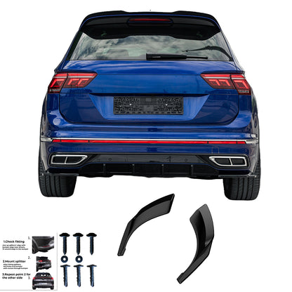 Heckseitensplitter Diffusoren passend für VW Tiguan R-Line Mk2 Facelift 2020-2024 Hochglanz Schwarz