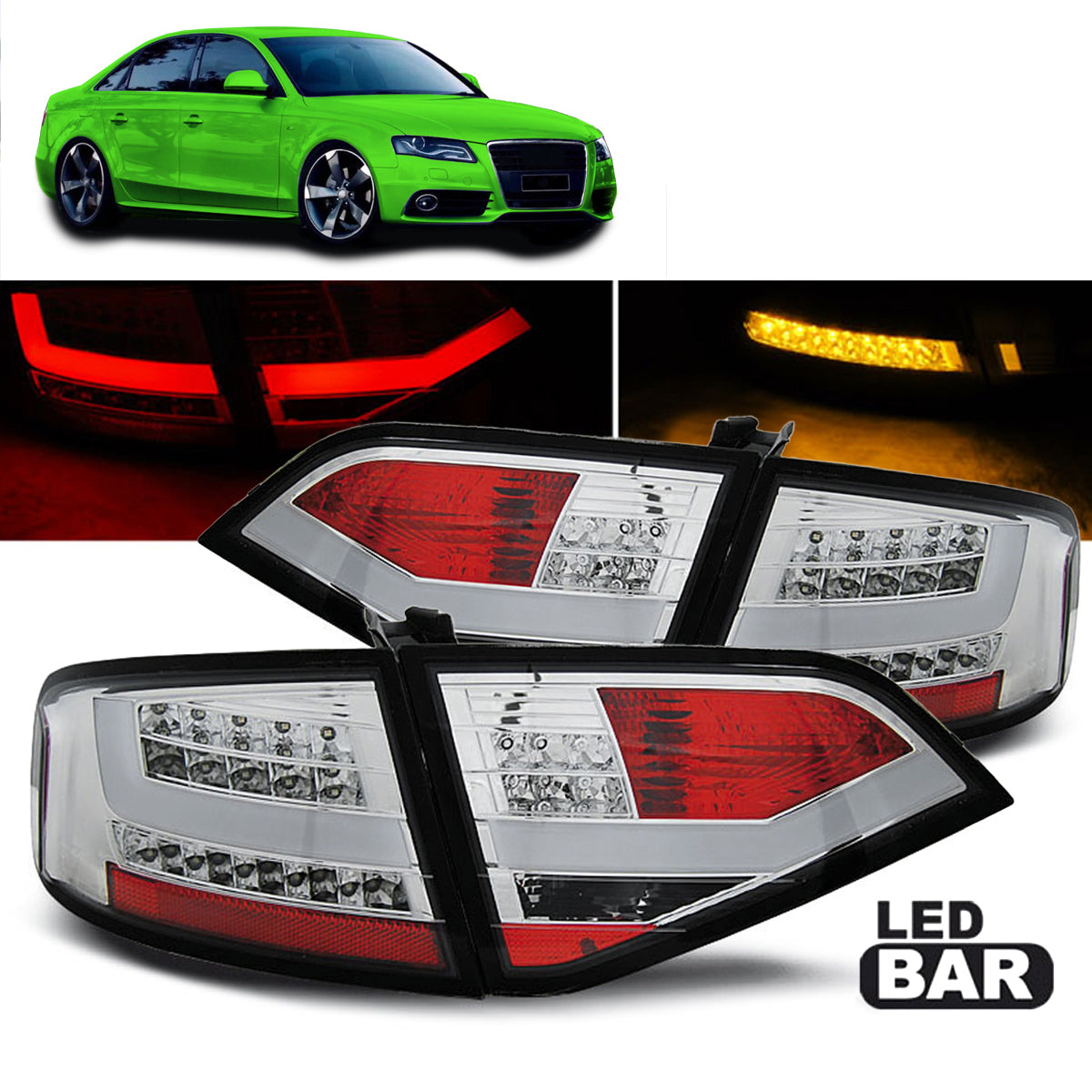 LED Rücklichter Chrom passend für Audi A4 B8 08-11 Limousine