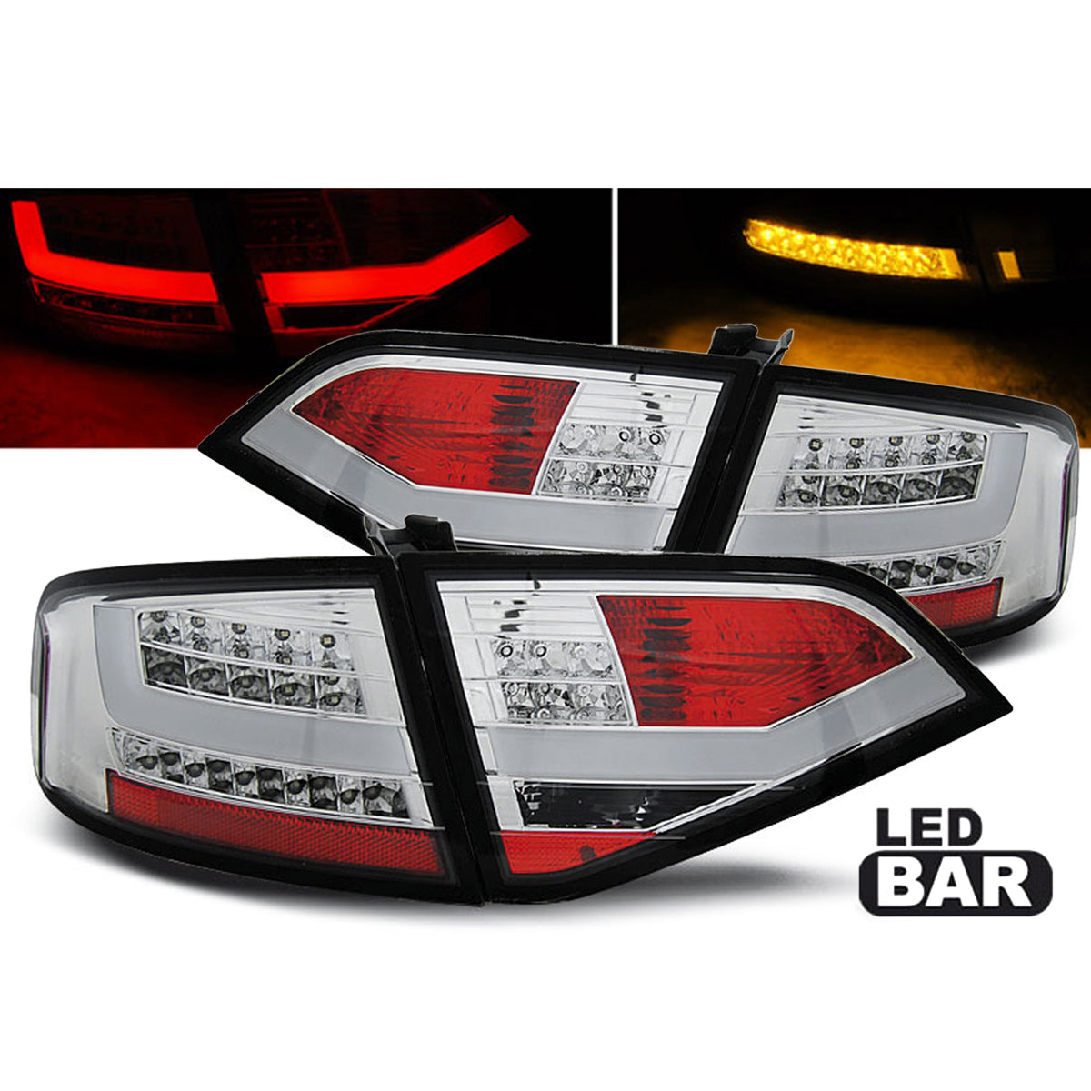 LED Rücklichter Chrom passend für Audi A4 B8 08-11 Limousine