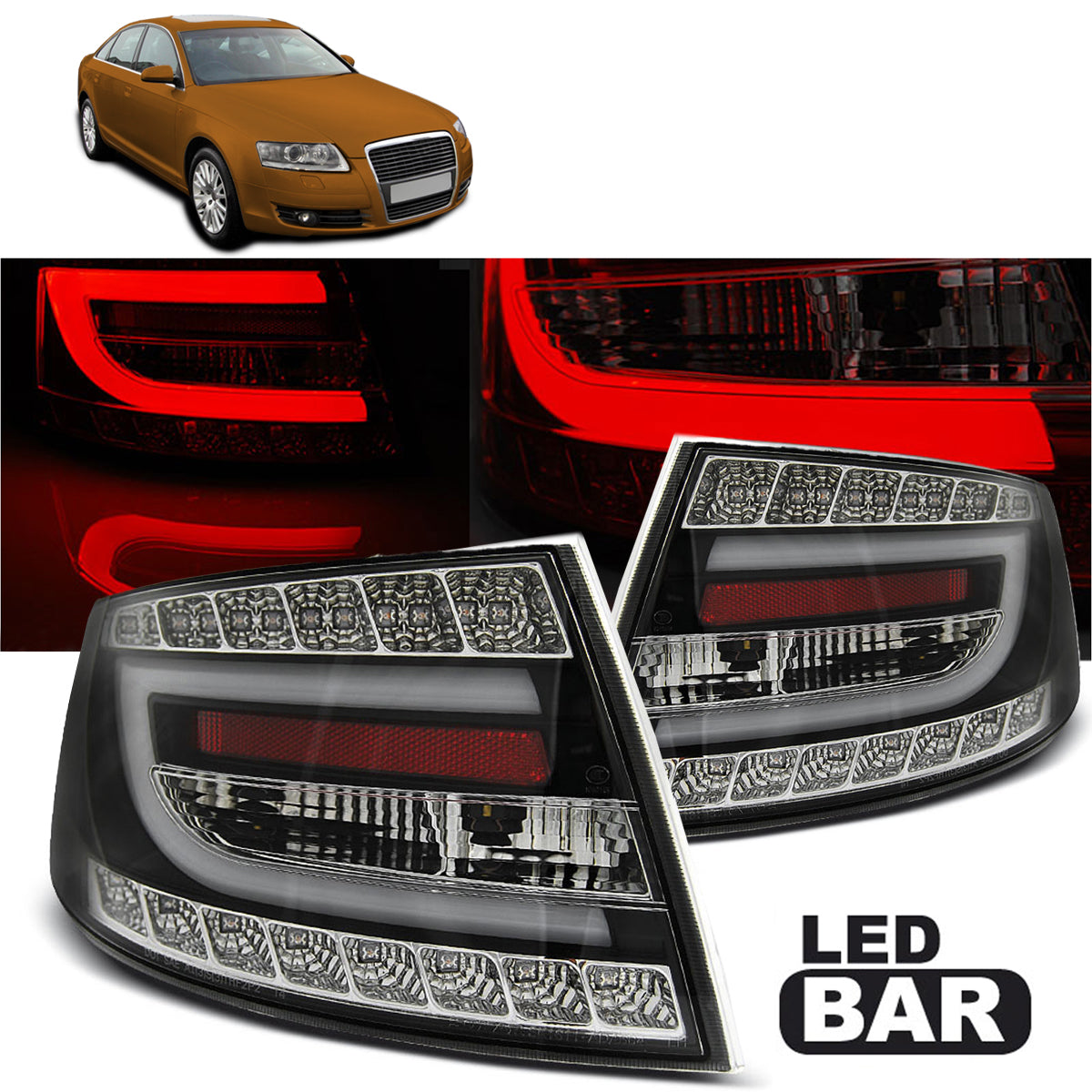LED Rücklichter Schwarz passend für Audi A6 C6 Limousine 04.04-08 6PIN