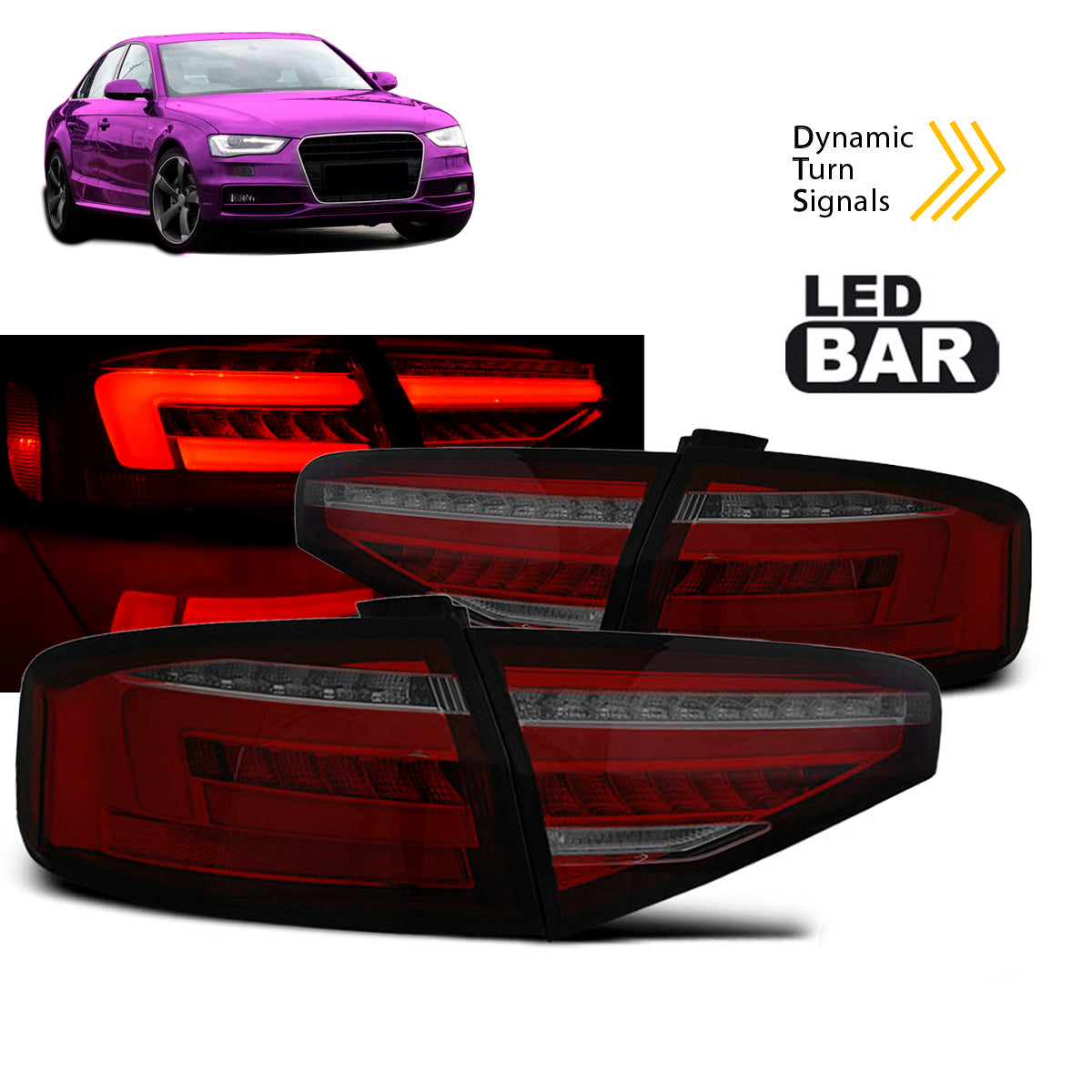 LED BAR Rücklichter Rot Rauch SEQ passend für Audi A4 B8 12-15 Limousine OEM LED