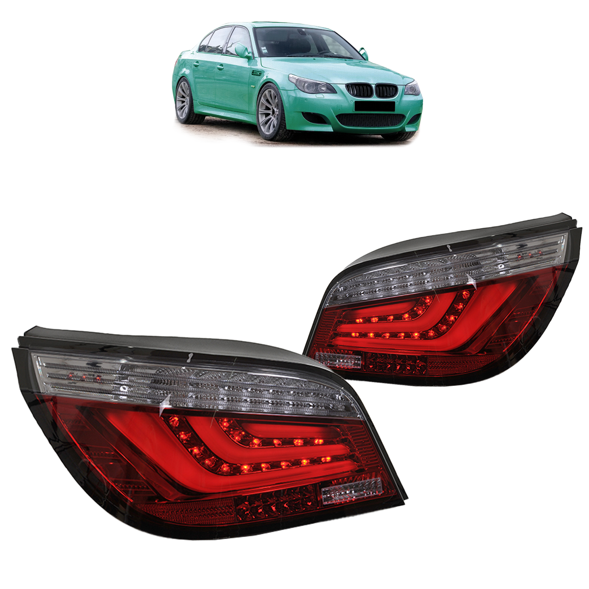 LED-BAR Rot Rauch Rücklichter passend für BMW 5er E60 Limousine 2007-2010