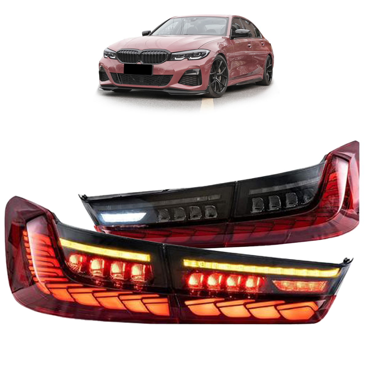 Dynamische LED Rücklichter Rot Smoke passend für BMW 3er G20 Limousine 2019-2022