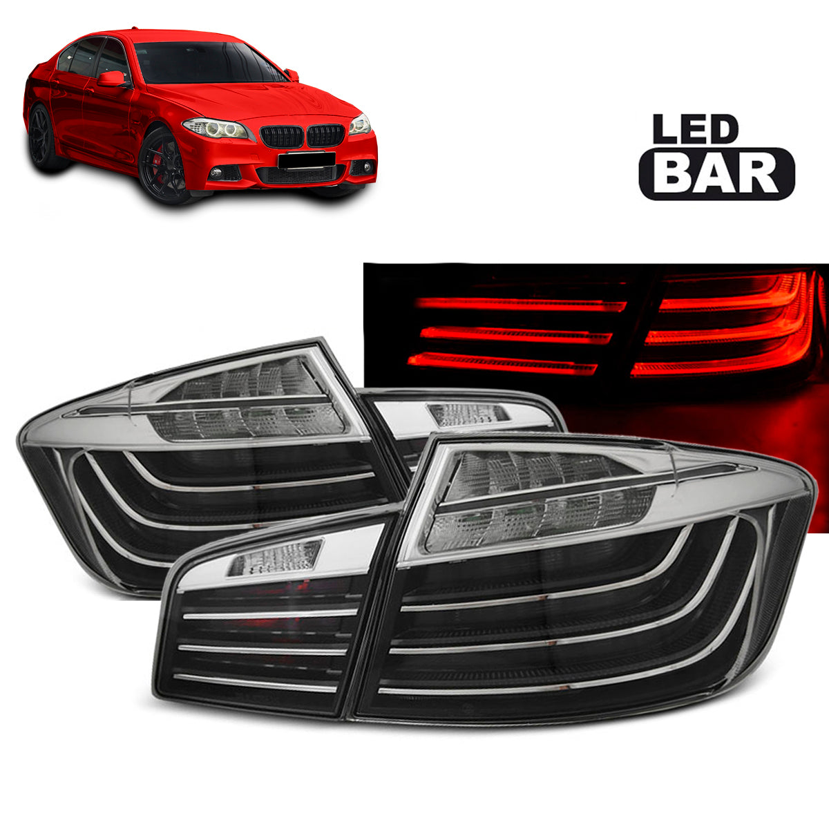 LED BAR Rücklichter Schwarz Chrom LCI Optik passend für BMW F10 10-07.13