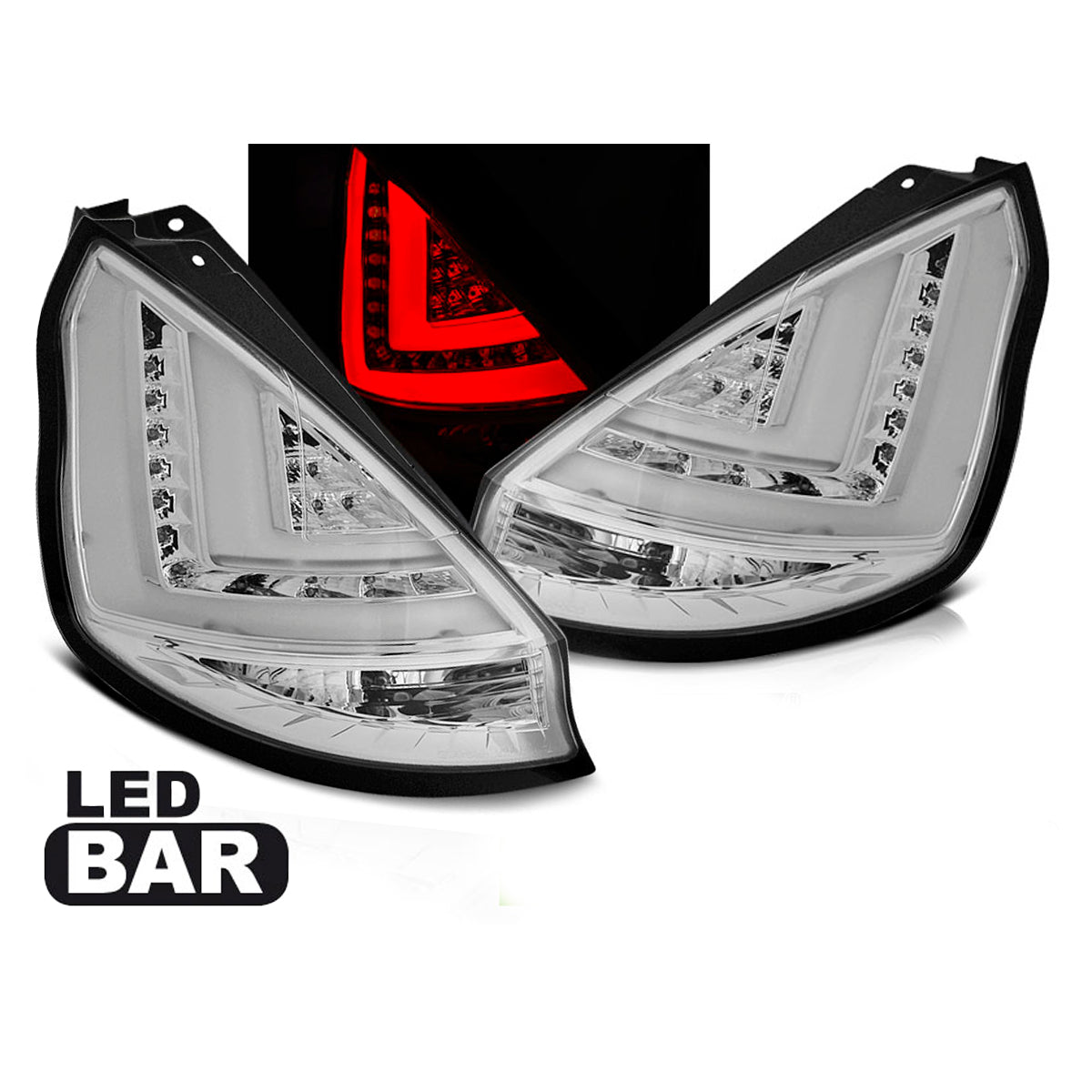 Rücklichter passend für Ford Fiesta MK7 12-16 HB Chrom LED Bar