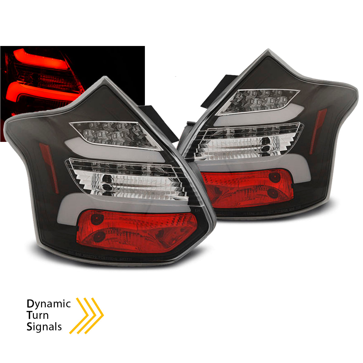 Rücklichter passend für Ford Focus 3 11-10.14 Hatchback Schwarz LED Bar sequenziell