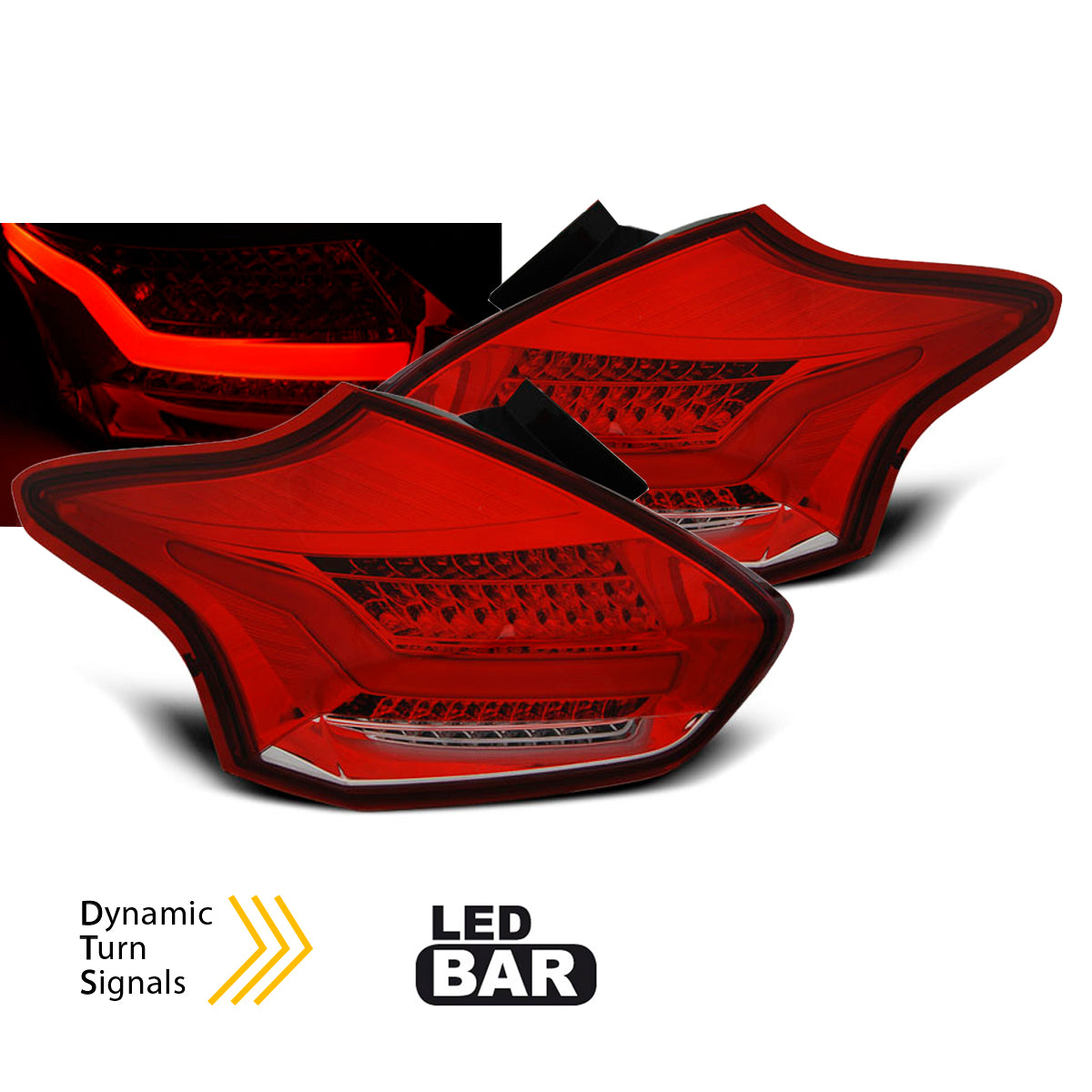 Rücklichter passend für Ford Focus 3 15-18 Hatchback Rot Weiß sequenziell LED