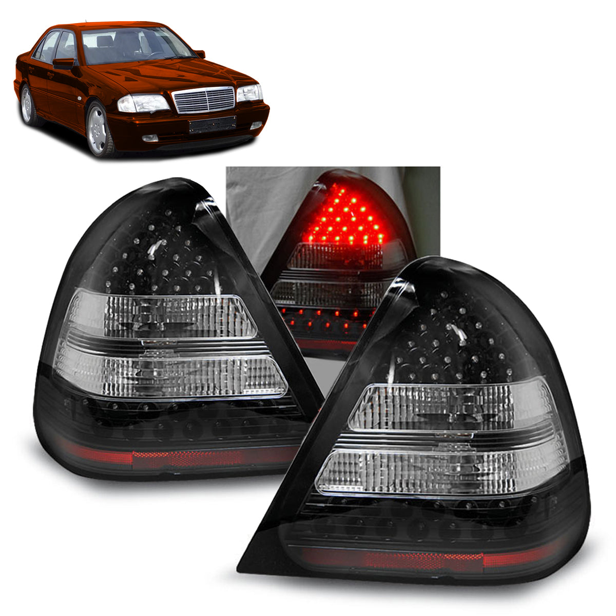 LED Rücklichter Schwarz passend für MERCEDES W202 C-KLASSE 06.93-06.00
