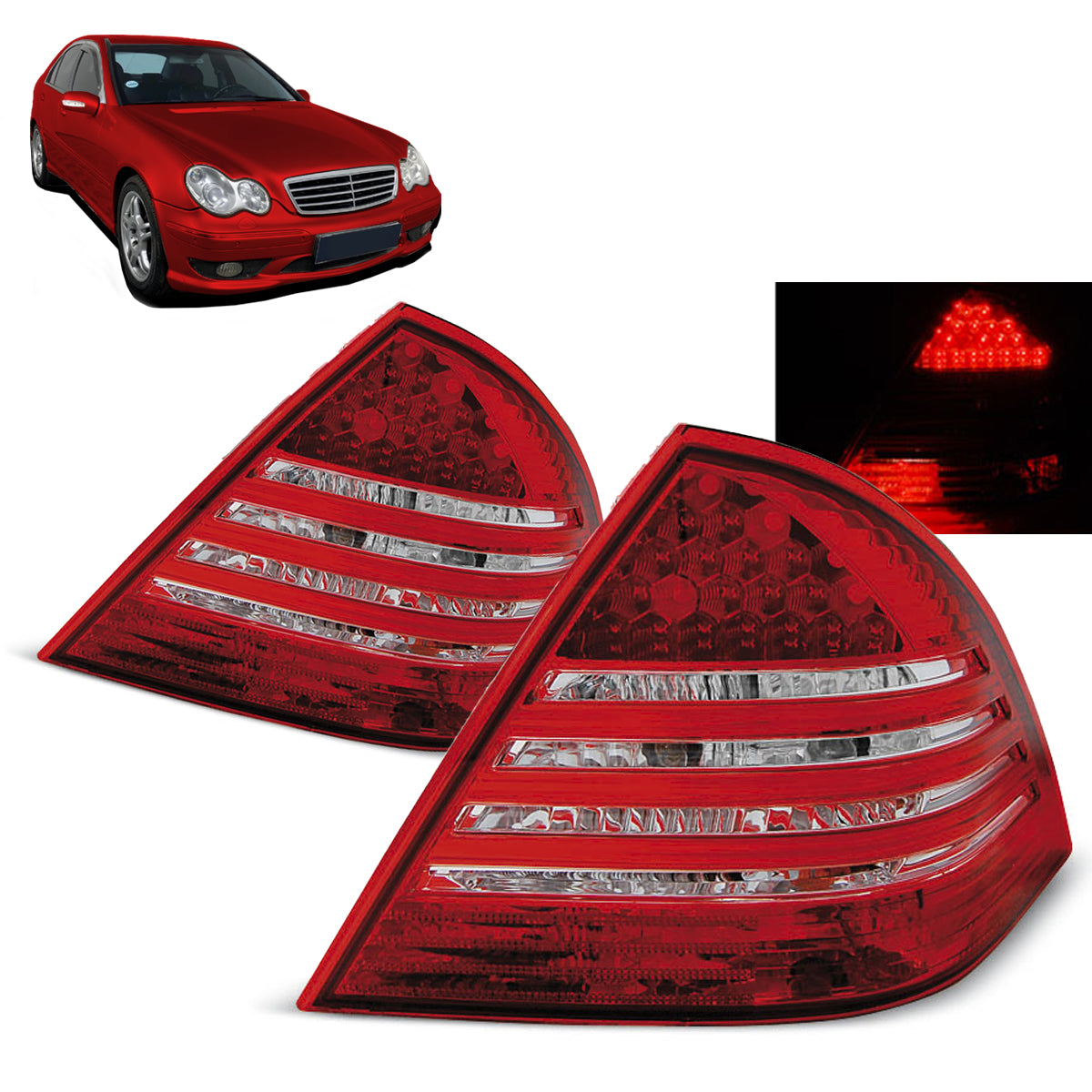 LED Rücklichter Rot Weiß passend für Mercedes C-Klasse W203 Limousine 00-04