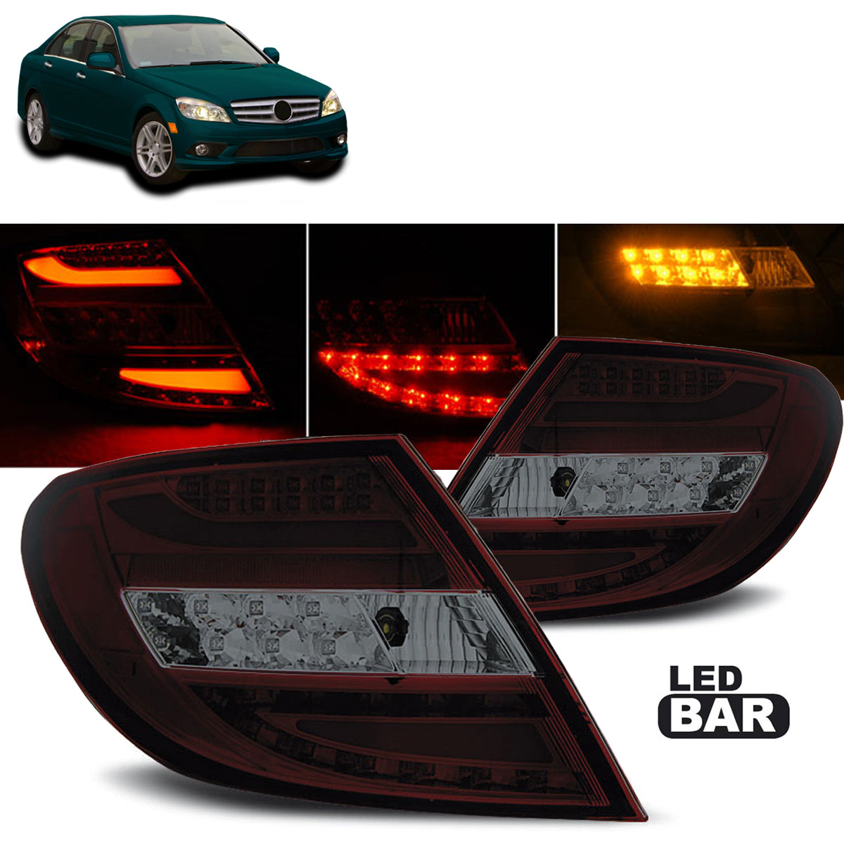 LED Leiste Rücklichter Rot Smoke passend für Mercedes C-Klasse W204 Limousine 07-10