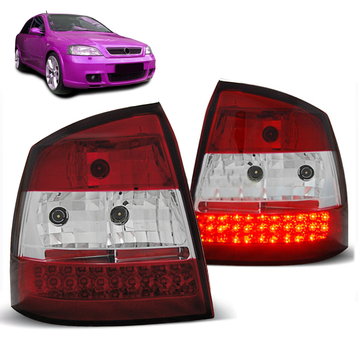 Rücklichter passend für Opel Astra G 09.97-02.04 Rot Weiß LED