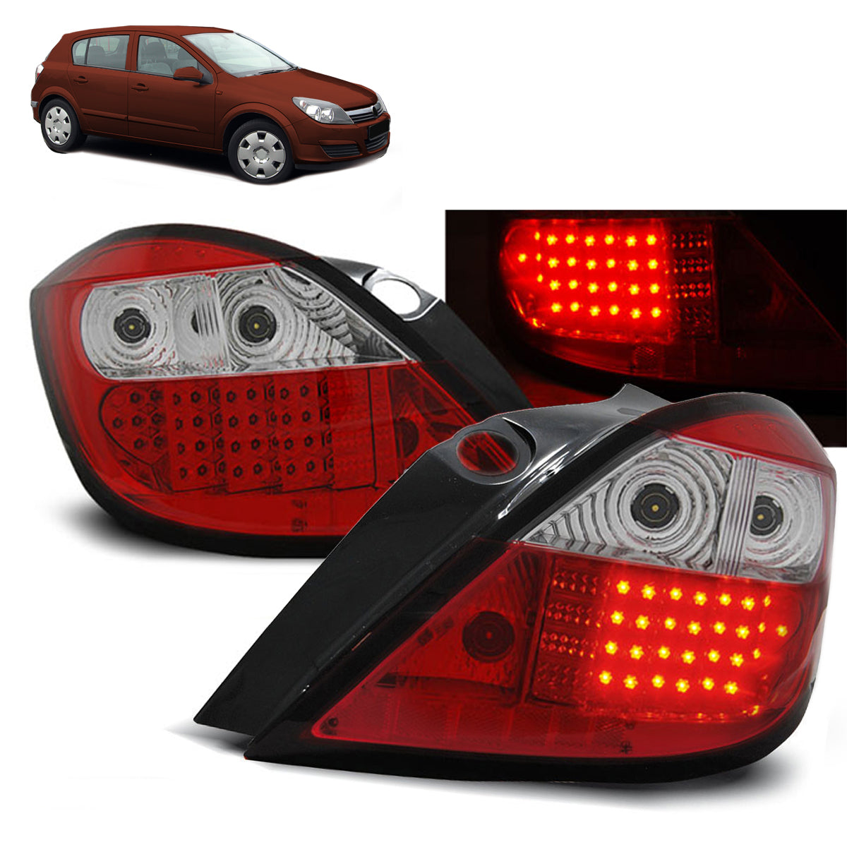Rücklichter passend für Opel Astra H 03.04-09 Rot Weiß LED