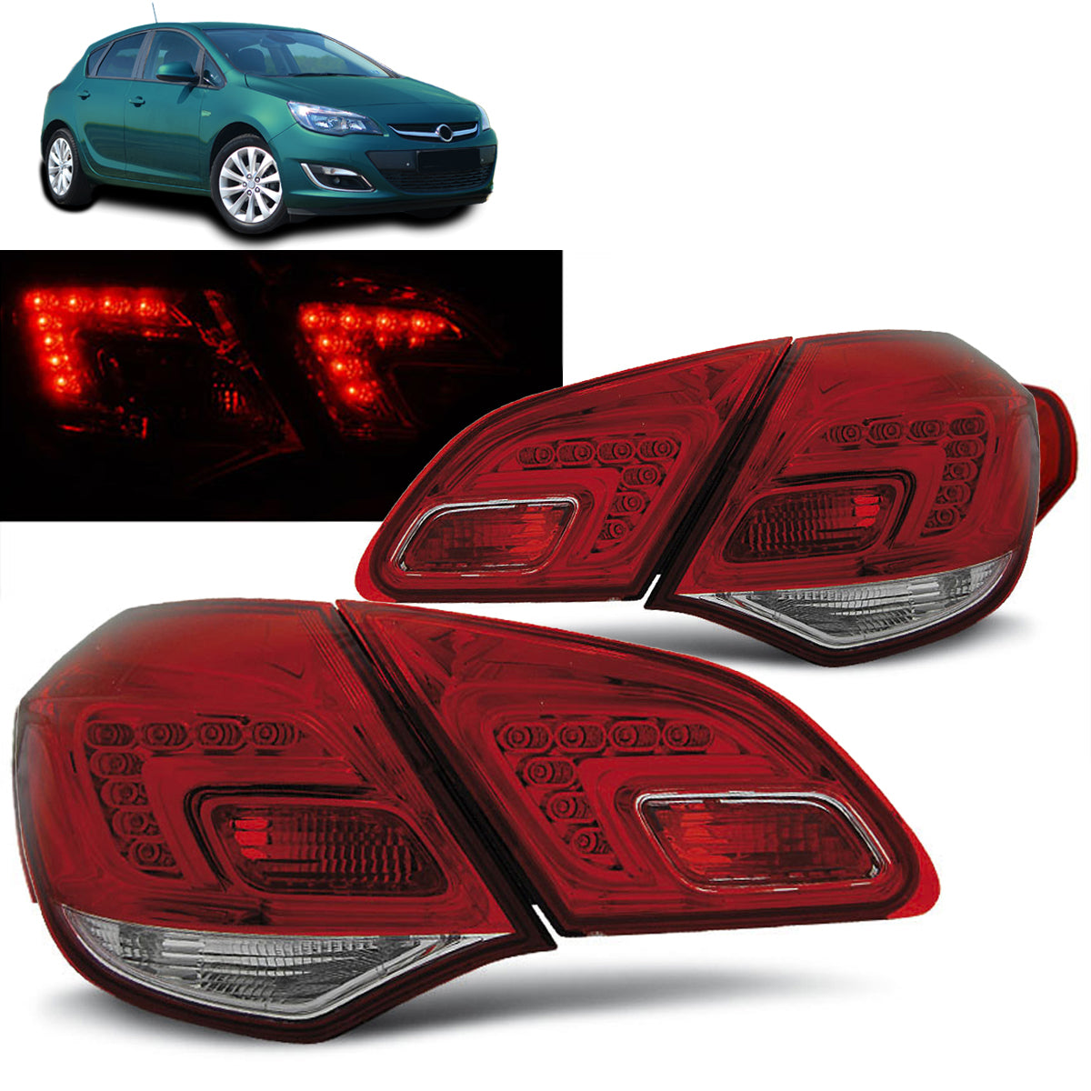 Rücklichter passend für Opel Astra J 10-15 Hatchback Rot Weiß LED