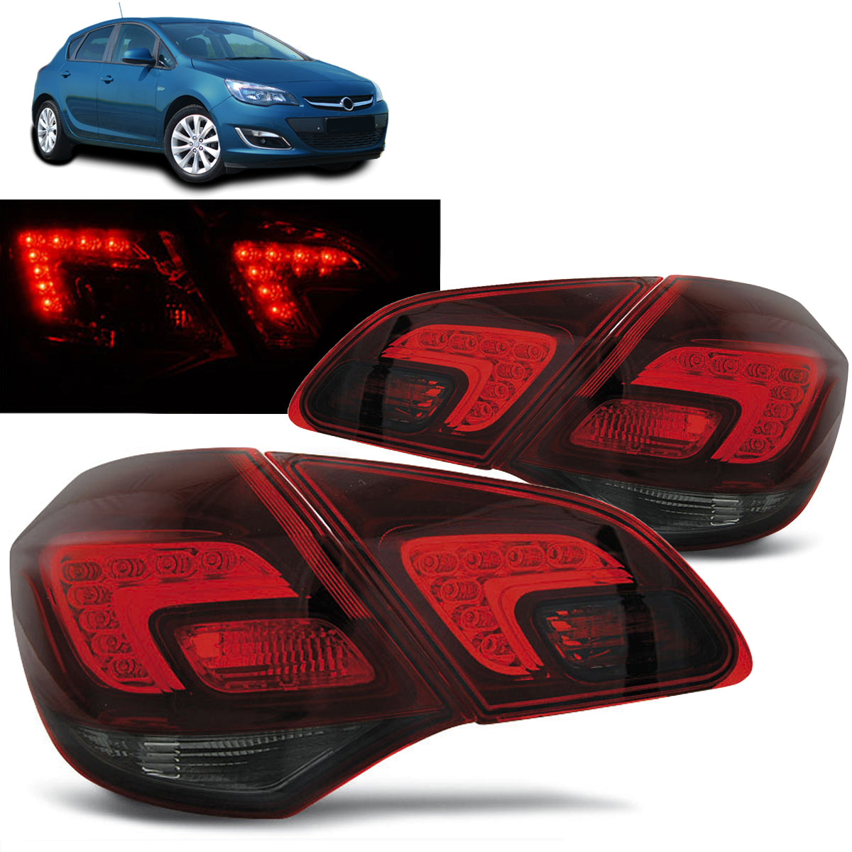 Rücklichter passend für Opel Astra J 10-15 Hatchback Rot Smoke LED