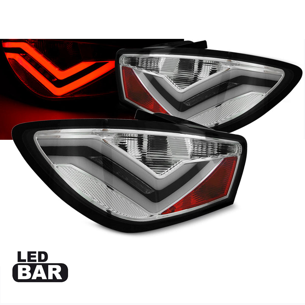 LED Leisten Rücklichter Chrom passend für Seat Ibiza 6J 3D 06.08-12