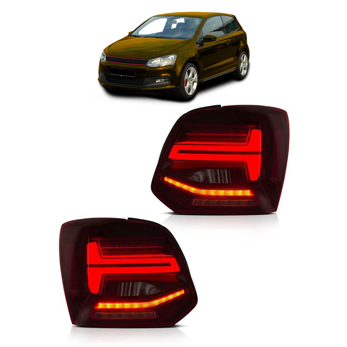 Voll-LED Dynamische Rücklichter Rot Klar passend für VW Polo 6R 2009-2014