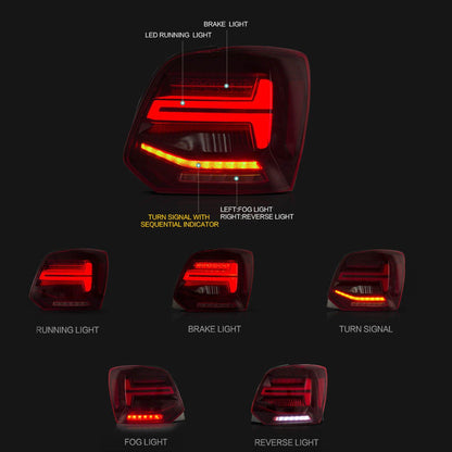 Voll-LED Dynamische Rücklichter Rot Klar passend für VW Polo 6R 2009-2014