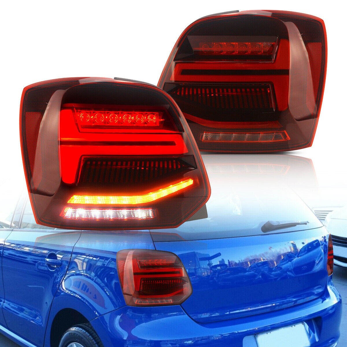 Voll-LED Dynamische Rücklichter Rot Klar passend für VW Polo 6R 2009-2014