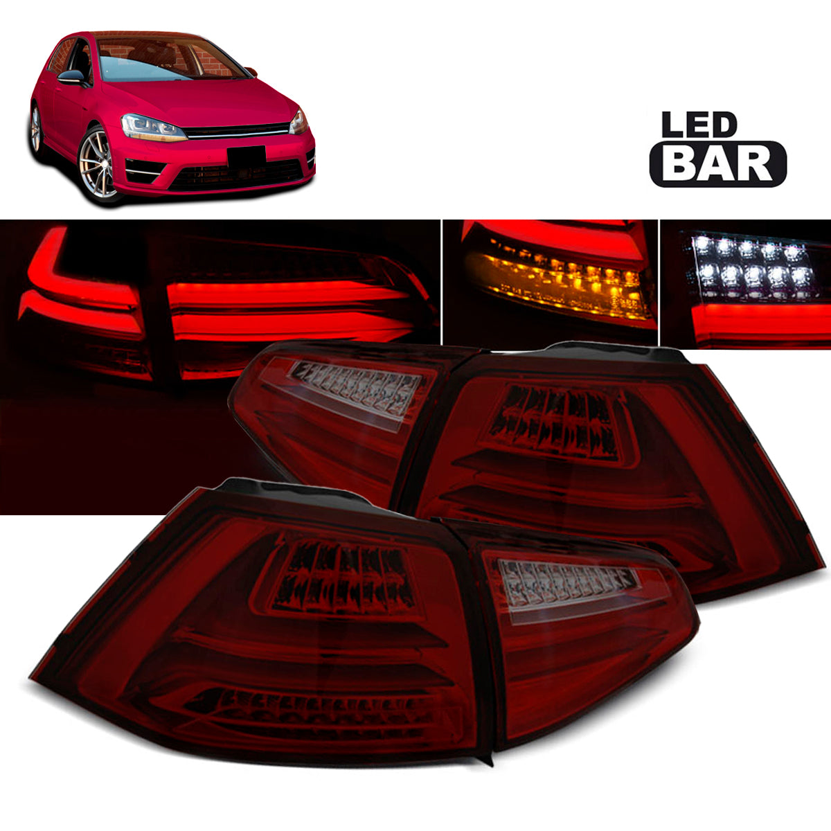 LED BAR Rücklichter Rot Rauch passend für VW GOLF 7 13-17