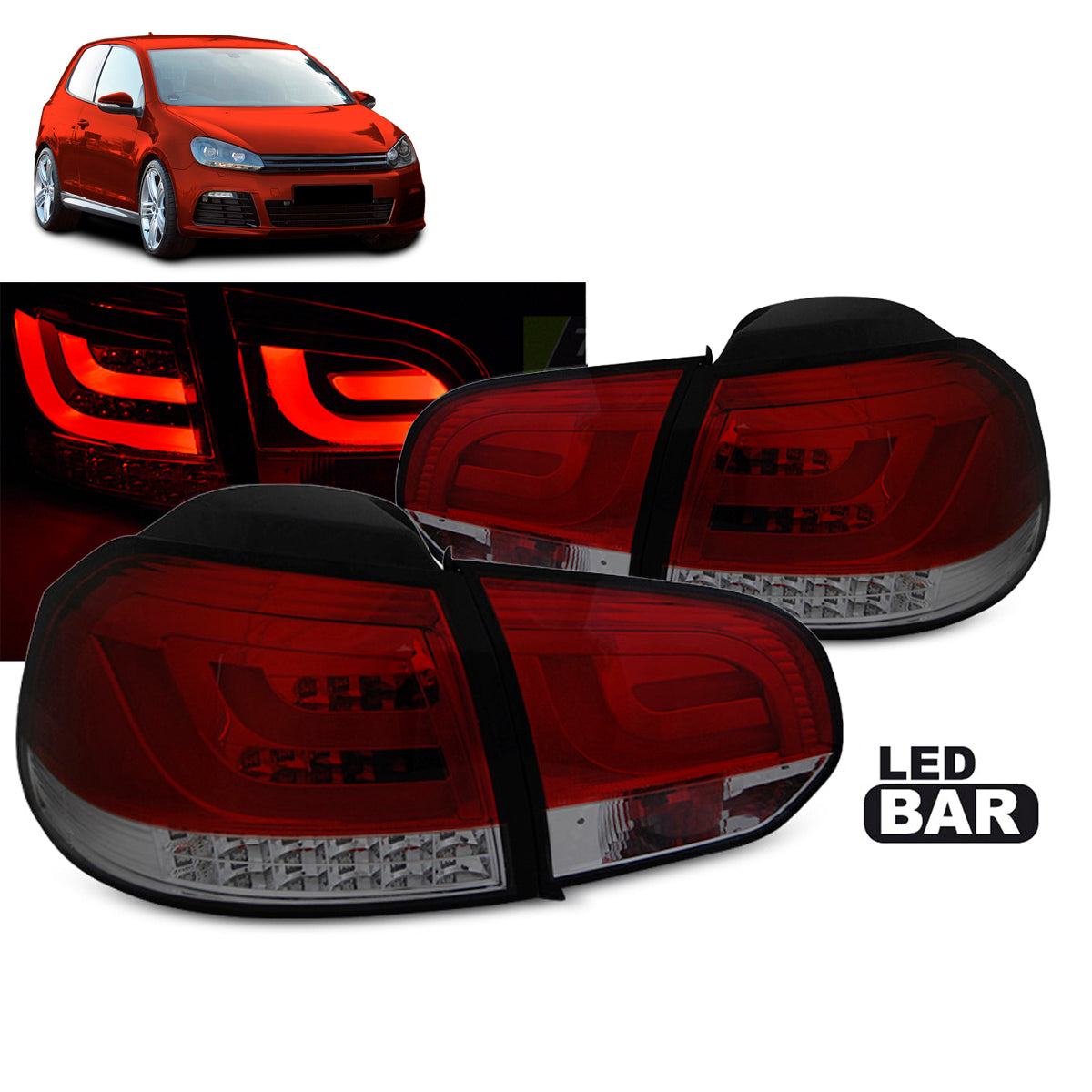 LED BAR Rücklichter Rot Rauch passend für VW Golf 6 10.08-12