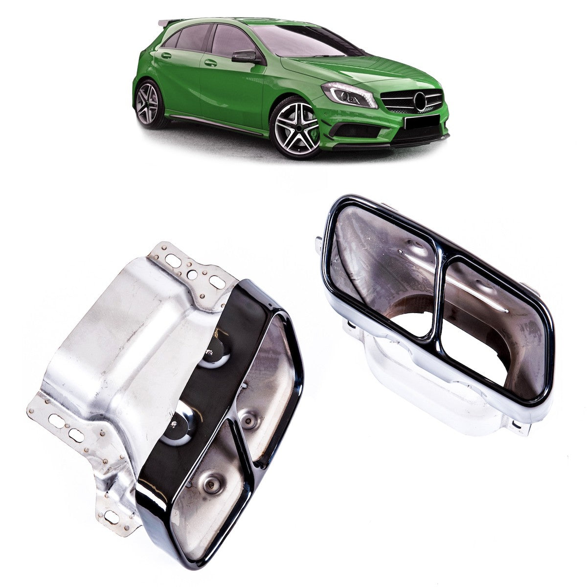 Schwarze Auspuffendrohre passend für Mercedes A-Klasse CLA GLA 2012-2020