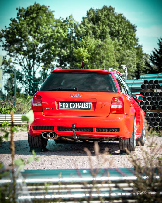 Audi RS4 B5 - Edelstahl-System End- und Vorschalldämpfer 90mm - 2x90 Typ 25 - inkl. Y-Adapter auf 76mm Downpipes