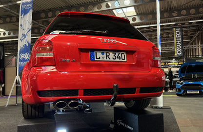 Audi RS4 B5 - Edelstahl-System End- und Vorschalldämpfer 90mm - 2x106x71 Typ 32 - inkl. Y-Adapter auf 76mm Downpipe