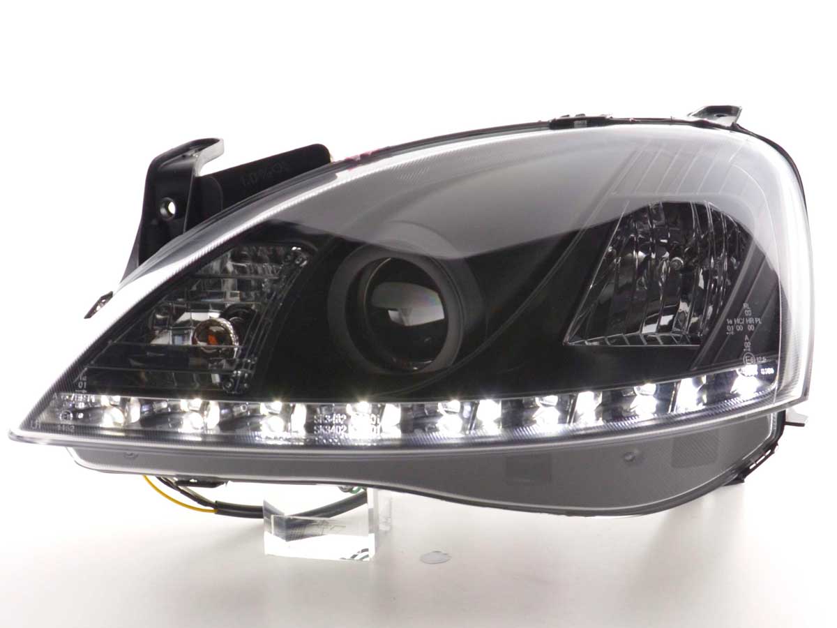 Scheinwerfer Set Daylight LED TFL-Optik Opel Corsa C  01-06 schwarz